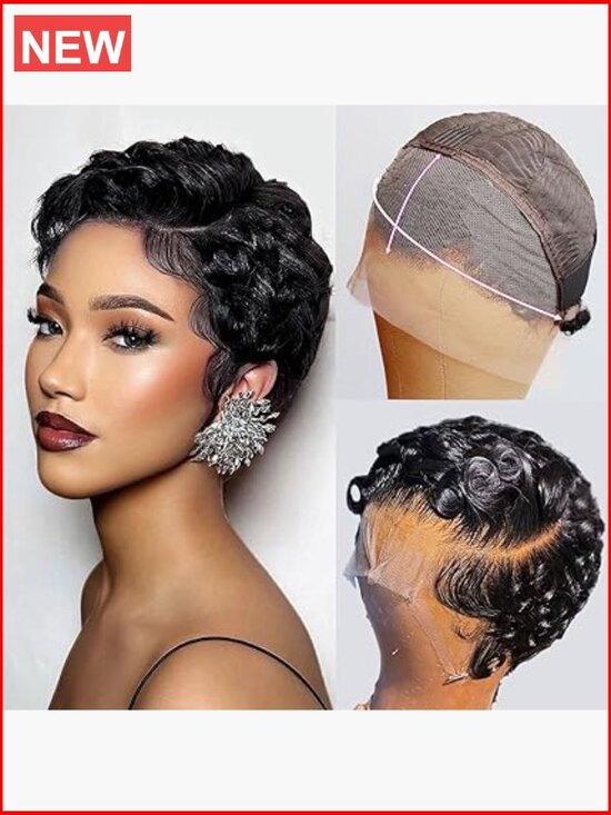 13x4 HD Lace Front Wig Short Curly Pixie Cut 100% Human Hair Glueless Deep Wave